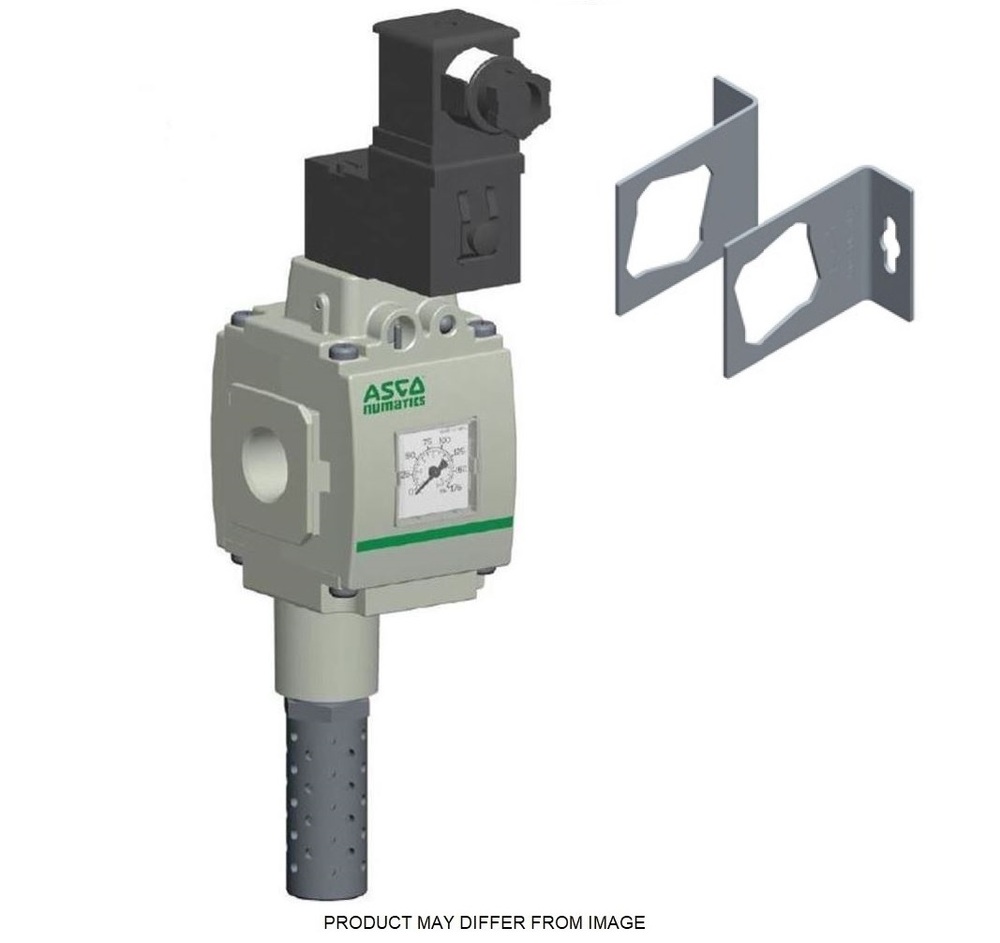 8653A5S64R209EW NUMATICS/AVENTICS SOLENOID QUICK EXHAUST VALVE 653 SERIES 3/2, 1/2" NPT, 120VAC, MUFFLER, SIDE BRKS, DIN CONN W/LED, ROUND PSI GAUGE