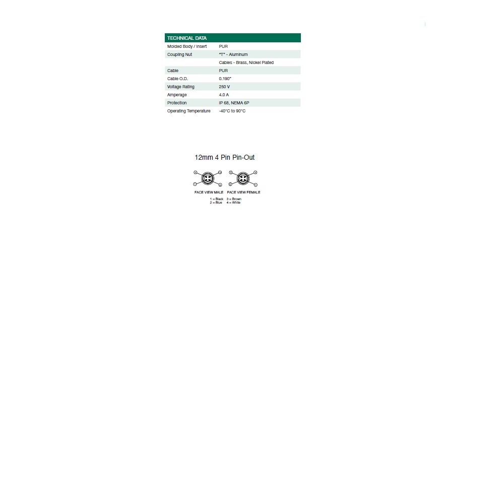 TC0405MAETA04000 NUMATICS/AVENTICS SUB-BUS CORDSET 4 PIN M12 M/F STR 5M PVC GY 18AWG 250VAC/DC
