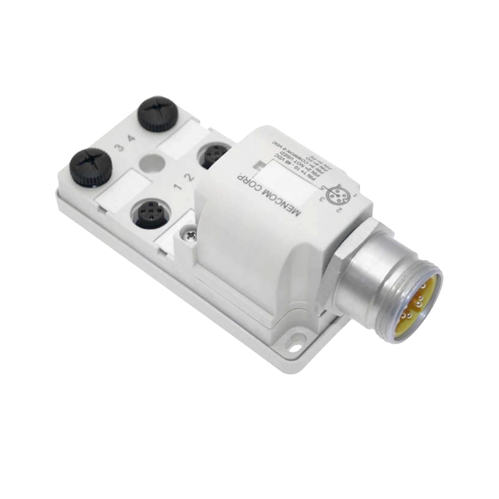 JDC-45P-212-M000 MENCOM JUNCTION BLOCK 4-5 PIN M12 / 12 PIN 1 1/8" MINI SIDE 48VAC/DC PNP LED