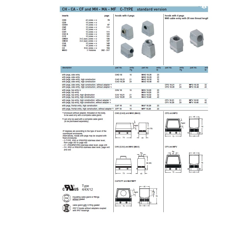 CHO-10 ILME HOOD 10 PIN SIDE ENT 2 PEGS PG16