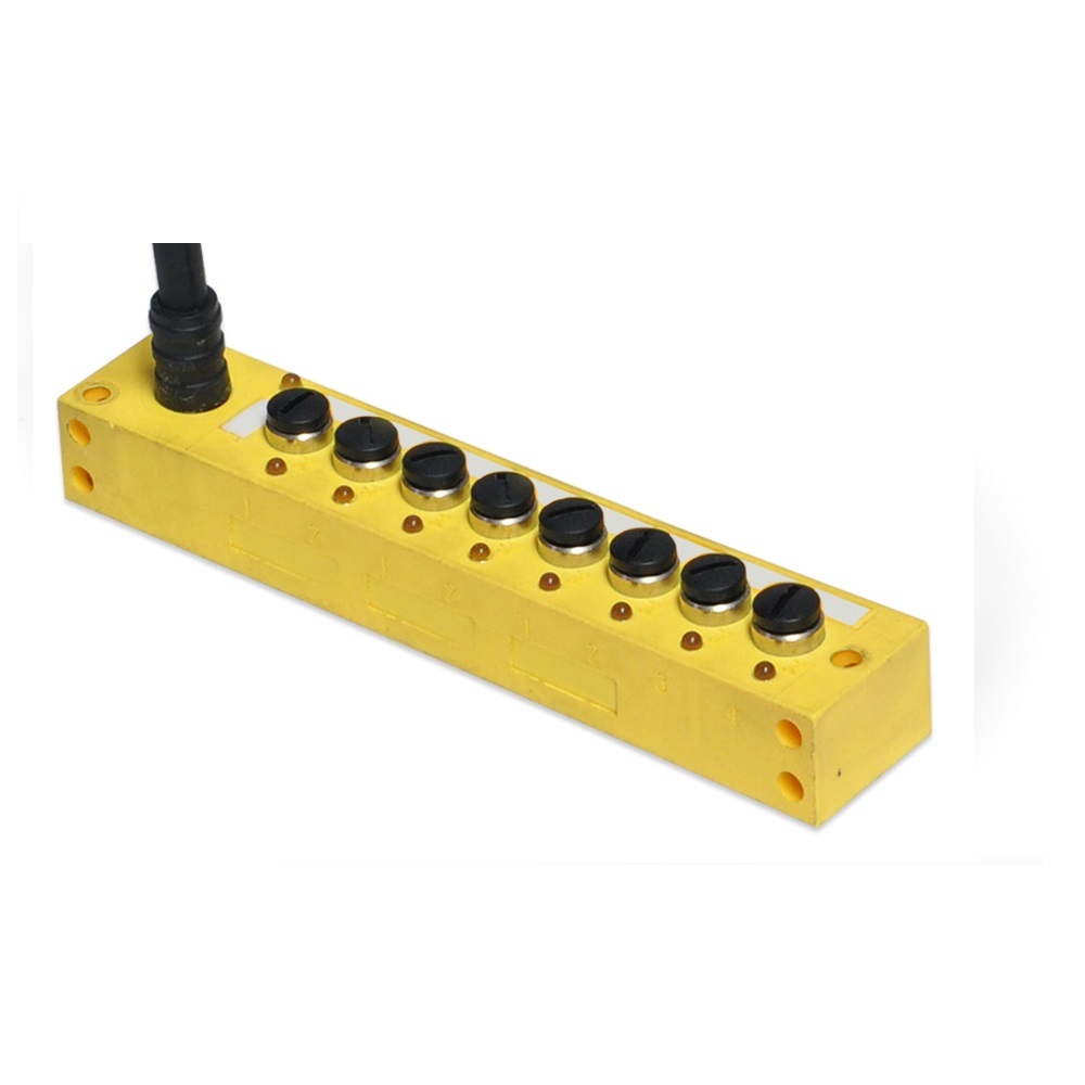 DM8C8-3/3PA-92T05 HTM JUNCTION BLOCK 8-3 PIN NANO / 5M SIDE EXIT PUR YE 10-30VDC PNP LED
