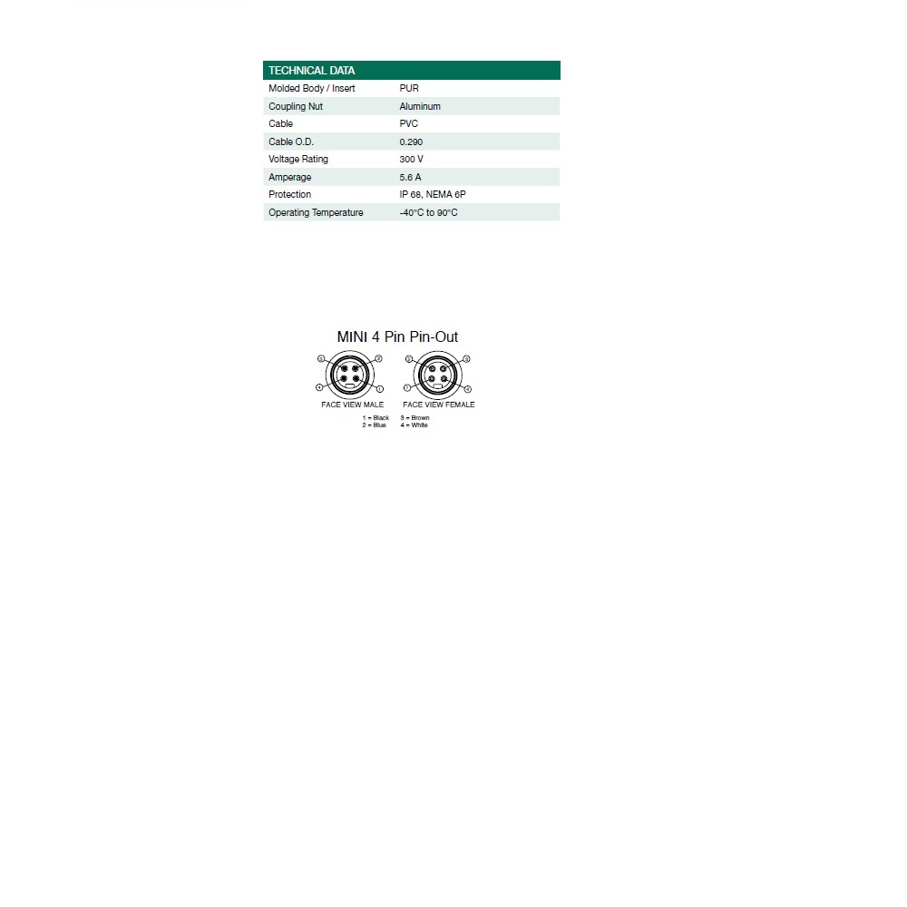 MD0405MAF0000000 NUMATICS/AVENTICS POWER CORDSET 4 PIN 7/8" MINI FEMALE ELB 5M PVC YE 18AWG 300VAC/DC