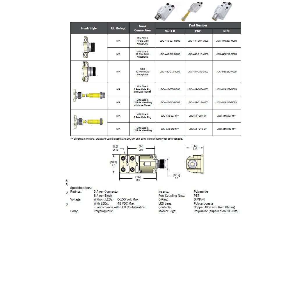 JDC-44P-212-V000 MENCOM JUNCTION BLOCK 4-4 PIN W/MIN-12MR SIDE 48VAC/DC PNP LED