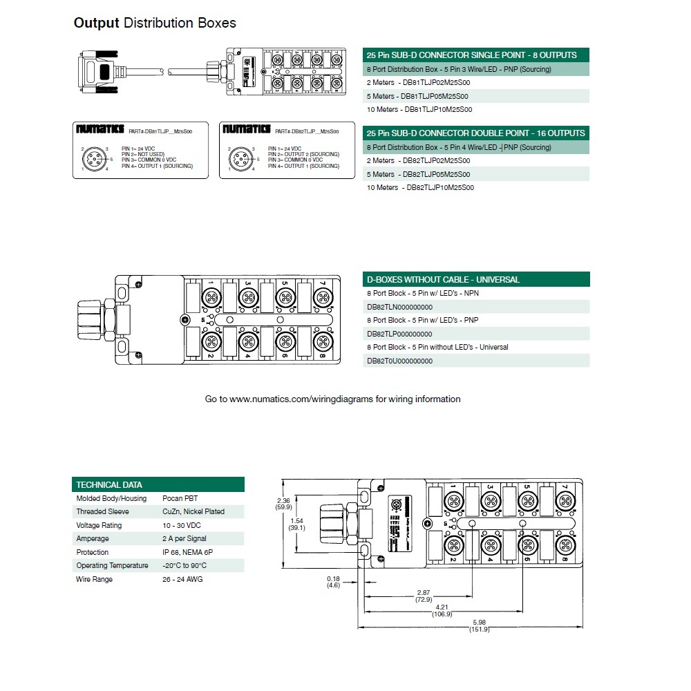 DB82TLJP02M25S00 NUMATICS/AVENTICS JUNCTION BLOCK 8-4 PIN M12 / 25 PIN SUB-D SIDE EXIT/2M PVC GY 10-30VDC PNP LED