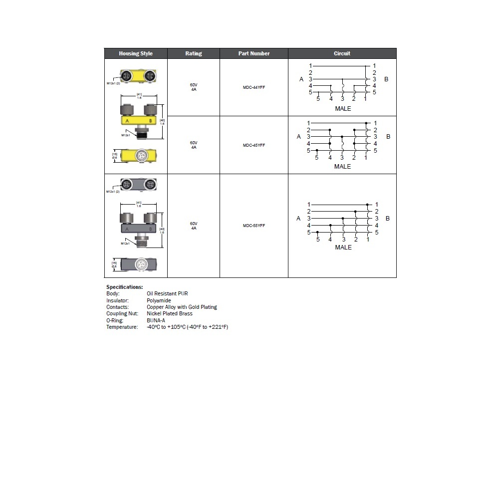 MDC-45YFF MENCOM SPLITTER 4/5 PIN "Y" M12 M/F/F 300VAC/DC