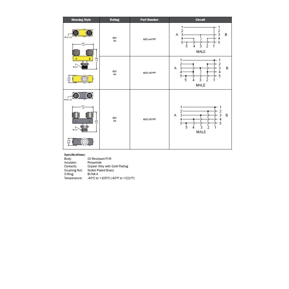 MDC-55YFF MENCOM SPLITTER 5 PIN "Y" M12 M/F/F 300VAC/DC