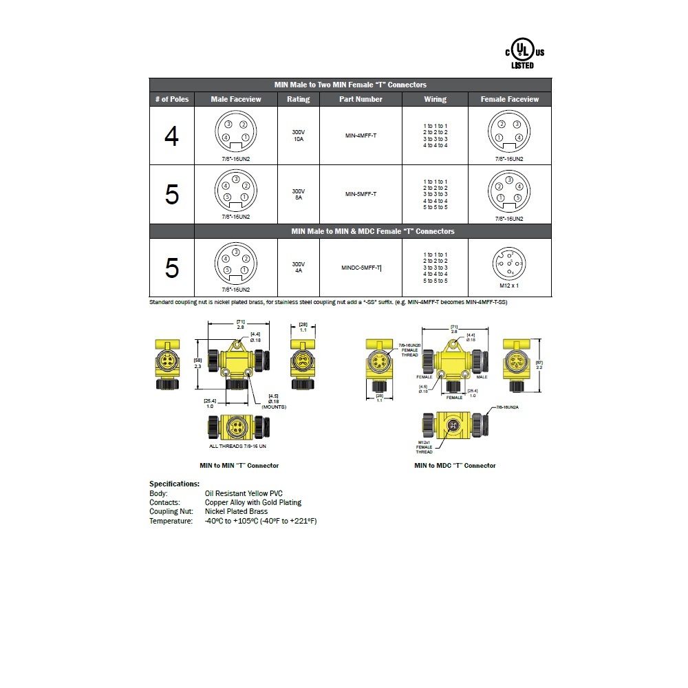 MINDC-5MFF-T MENCOM DEVICENET SPLITTER 5 PIN "T" MINI F/M/F 300VAC/DC