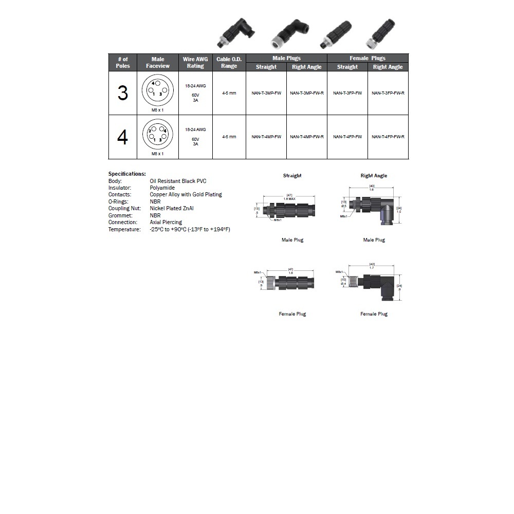 NAN-T-3MP-FW MENCOM CIRCULAR CONNECTOR 3 PIN M8 MALE STR FW PG7 CG 60VAC/DC