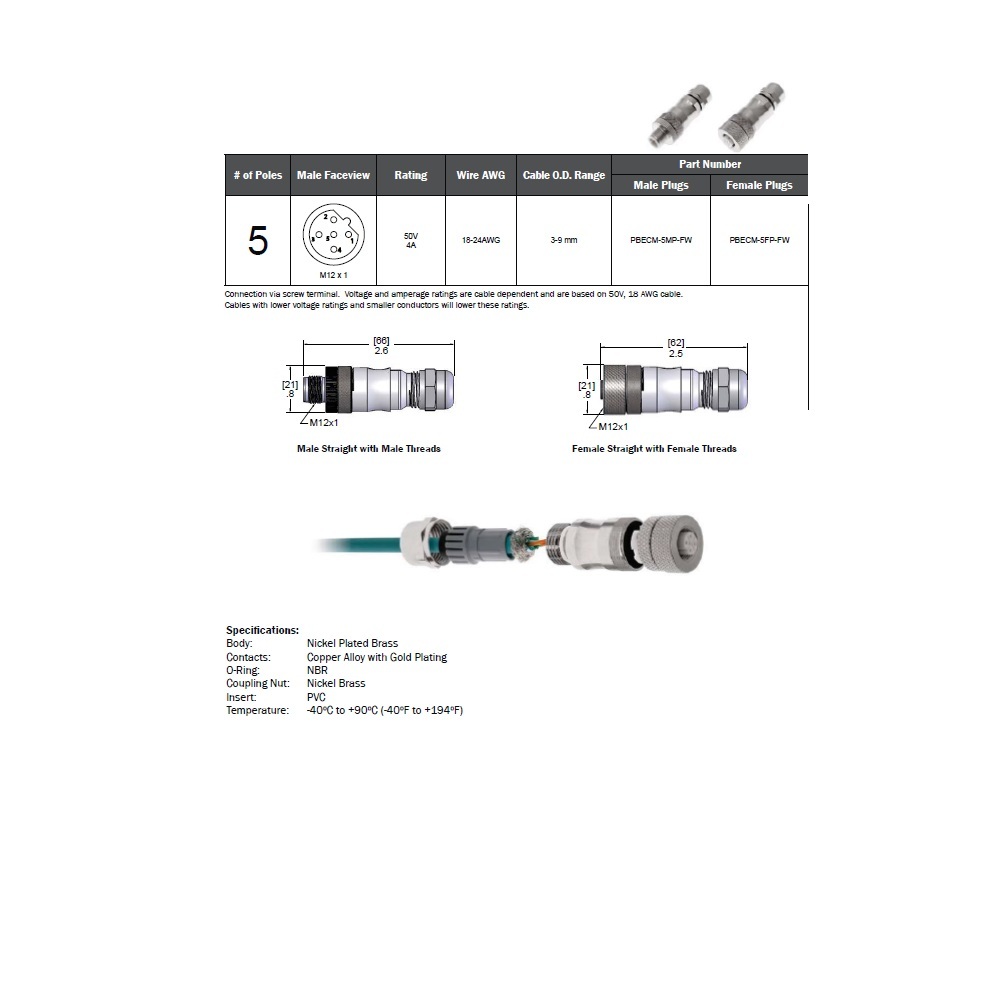 PBECM-5FP-FW MENCOM PROFIBUS/DP RECEPTACLE 5 PIN M12 FEMALE STR FW PG7 CG 50VAC/DC