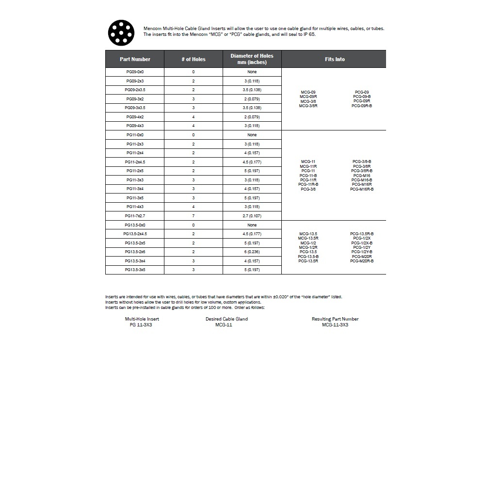 PG13.5-2X6 MENCOM PART PG13.5 INSERT W/ 2 X 6MM HOLES