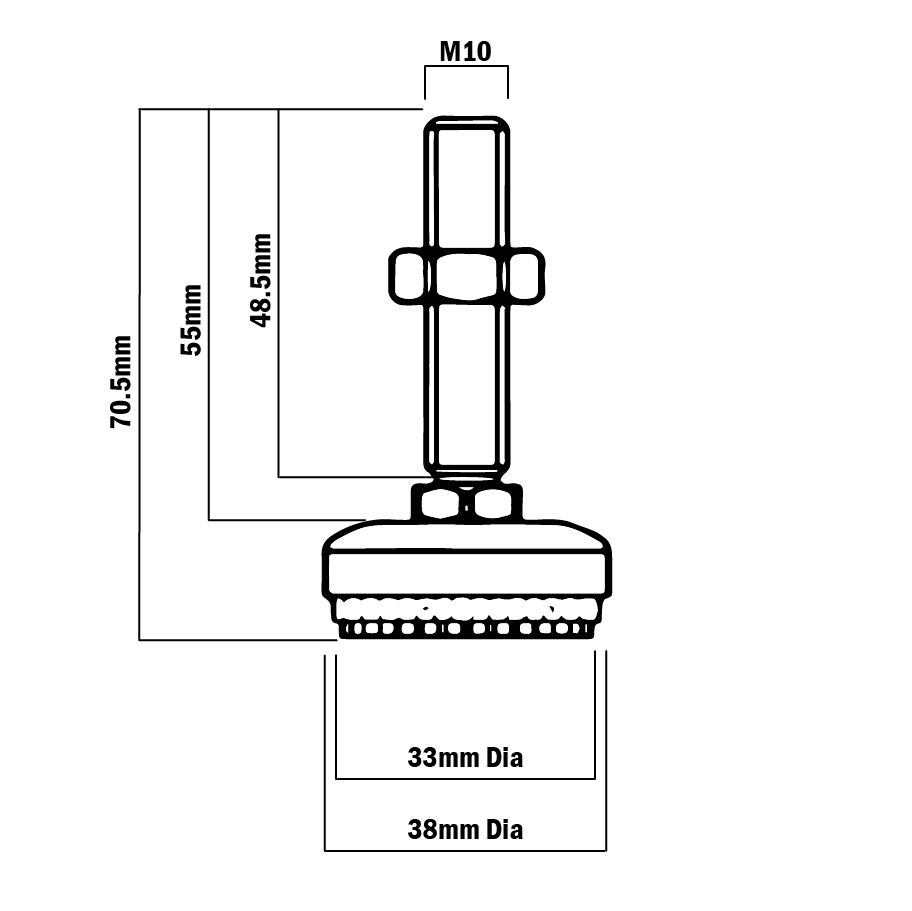 30D-M10D35-1 MODULAR SOLUTION D28 FOOT 35MM PAD, M10 THREAD W/ JAM NUT