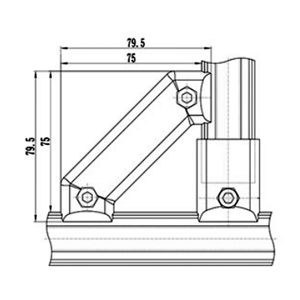 41D-124-0 MODULAR SOLUTION D28 CONNECTOR CONNECTOR DUAL 45 DEGREE POINT SUPPORT RIDGE TO RIDGE
