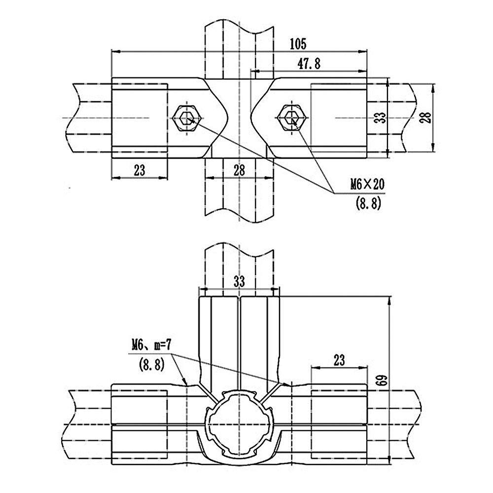 41D-160-0 MODULAR SOLUTION D28 CONNECTOR CONNECTOR SHAFT TO TRIPPLE END TEE