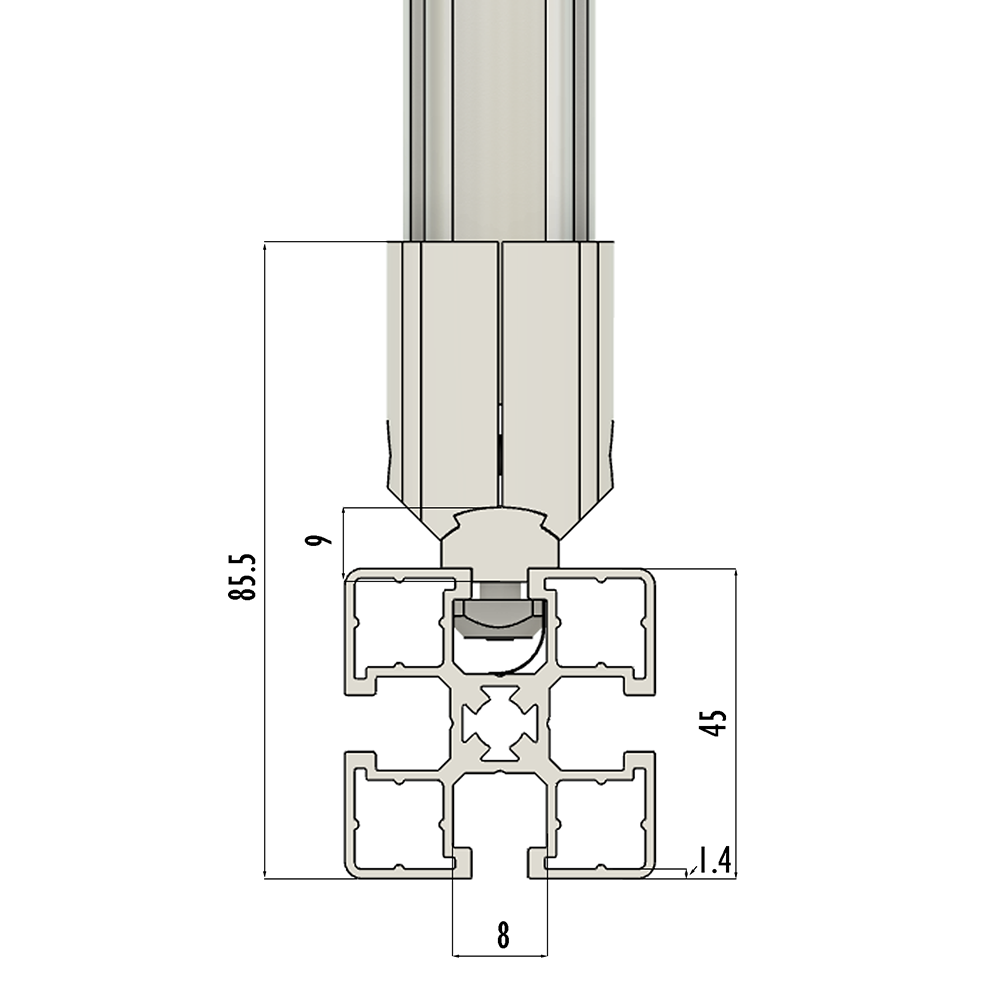 41D-166-3 MODULAR SOLUTION D28 TO SQUARE PROFILE CONNECTOR CREATE D28 RIDGE FOR M8 TEE SLOT