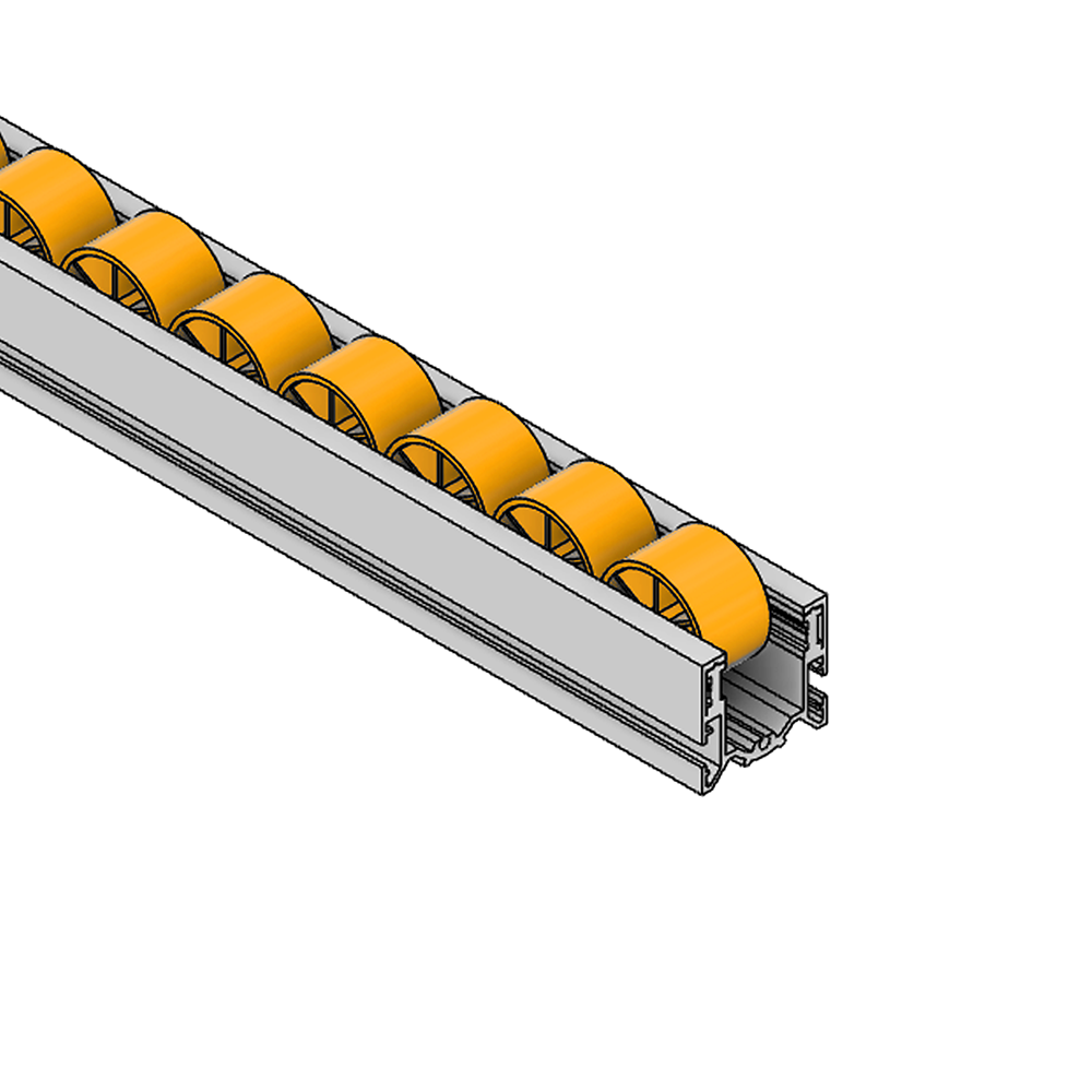 79D-000-2 MODULAR SOLUTION ROLLER TRACK 40MM WIDE ROLLER TRACK, ALUMINUM FRAME, YELLOW ROLLERS, 1 METER