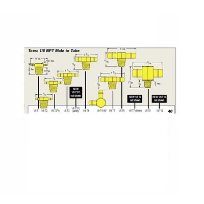 1/8T3 MEM-CO BRASS FITTING 1/8" NPT MALE X 1/8" BARB TEE