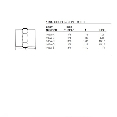 103A-A ANDERSON BRASS FITTING 1/8" NPT FEMALE COUPLING