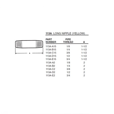 113A-B2 ANDERSON BRASS FITTING 1/4" NPT MALE X 2" LONG NIPPLE