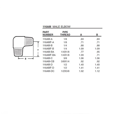 116AM-C ANDERSON BRASS FITTING 3/8" NPT MALE ELBOW