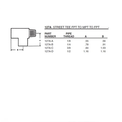 127A-C ANDERSON BRASS FITTING 3/8" NPT MALE/FEMALE STREET TEE