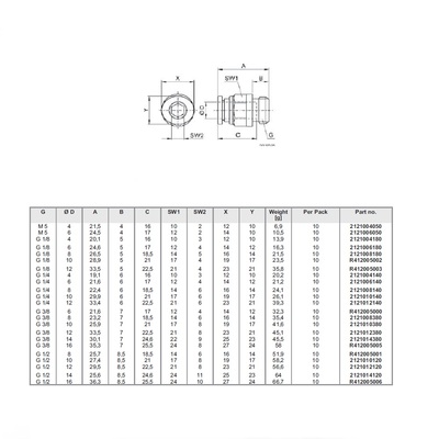 2121006140 NUMATICS/AVENTICS PLASTIC PUSH-IN FITTING 6MM TUBE X 1/4" G MALE (OVAL)