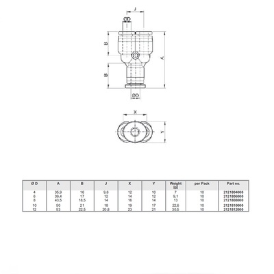 2121808000 NUMATICS/AVENTICS PLASTIC PUSH-IN FITTING 8MM TUBE UNION "Y" (OVAL)