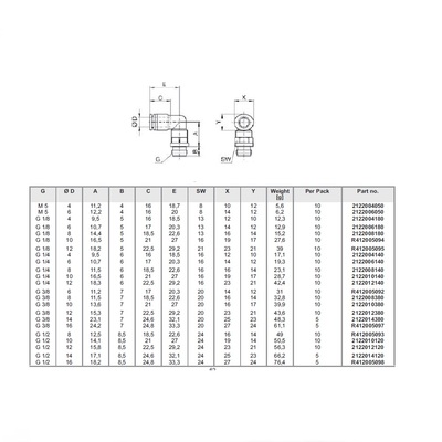 2122010140 NUMATICS/AVENTICS PLASTIC PUSH-IN FITTING 10MM TUBE X 1/4" G ELBOW (OVAL)