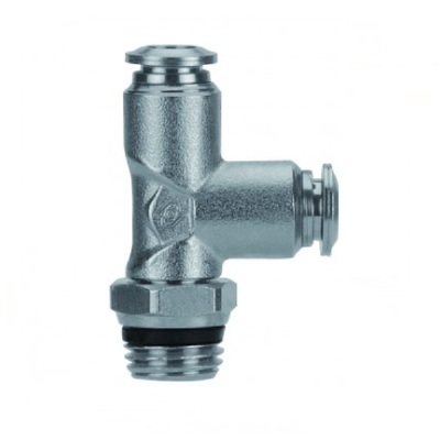 57222-6-1/8 AIGNEP NP BRASS PUSH-IN FITTING 6MM TUBE X 1/8" UNIV MALE SWIVEL RUN TEE