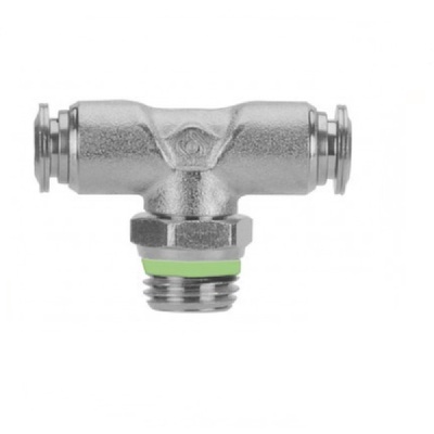 60210-06-04 AIGNEP STAINLESS STEEL PUSH-IN FITTING 3/8" TUBE X 1/4" UNIV MALE SWIVEL BRANCH TEE