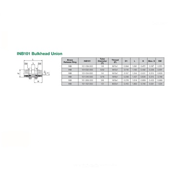 INB101-102-000 NUMATICS/AVENTICS NP BRASS PUSH-IN FITTING 1/2" TUBE UNION BULKHEAD