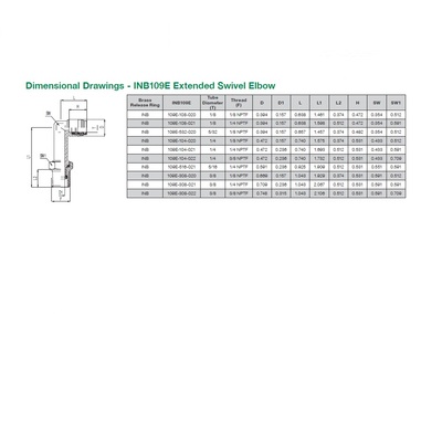INB109E-308-020 NUMATICS/AVENTICS NP BRASS PUSH-IN FITTING 3/8" TUBE X 1/8" NPT MALE SWIVEL EXT ELBOW