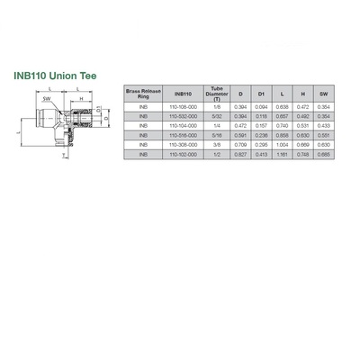 INB110-108-000 NUMATICS/AVENTICS NP BRASS PUSH-IN FITTING 1/8" TUBE UNION TEE
