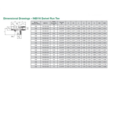 INB116-532-021 NUMATICS/AVENTICS NP BRASS PUSH-IN FITTING 5/32" TUBE X 1/4" NPT MALE SWIVEL RUN TEE