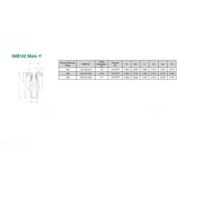 INB132-108-020 NUMATICS/AVENTICS NP BRASS PUSH-IN FITTING 1/8" TUBE X 1/8" NPT MALE BRANCH "Y"