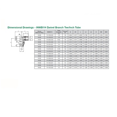 INWB114-102-021 NUMATICS/AVENTICS NP BRASS PUSH-IN FITTING 1/2" TUBE X 1/4" UNIV MALE SWIVEL BRANCH TEE