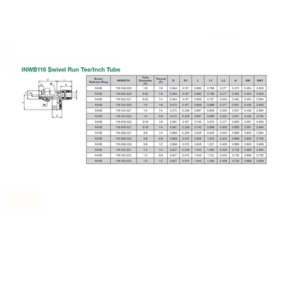 INWB116-102-022F NUMATICS/AVENTICS NP BRASS PUSH-IN FITTING 1/2" TUBE X 3/8" UNIV MALE SWIVEL RUN TEE (VITON)