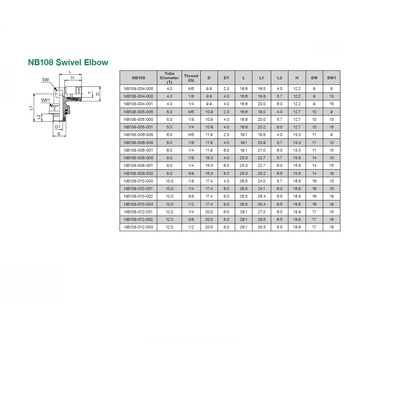 NB108-006-005 NUMATICS/AVENTICS NP BRASS PUSH-IN FITTING 6MM TUBE X M5 MALE SWIVEL ELBOW