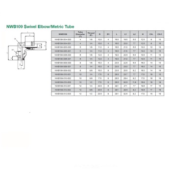 NWB109-004-001 NUMATICS/AVENTICS NP BRASS PUSH-IN FITTING 4MM TUBE X 1/4" UNIV MALE SWIVEL ELBOW