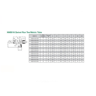 NWB116-004-000 NUMATICS/AVENTICS NP BRASS PUSH-IN FITTING 4MM TUBE X 1/8" UNIV MALE SWIVEL RUN TEE
