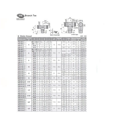 PB12-03 PISCO PLASTIC PUSH-IN FITTING 12MM TUBE X 3/8" BSPT MALE BRANCH TEE