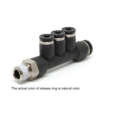 PKD3/8-5/16-N3U PISCO PLASTIC MANIFOLD PUSH-IN FITTING 3/8" NPT MALE X 3/8" TUBE X 5/16" TUBE(3) TRIPLE BRANCH TEE