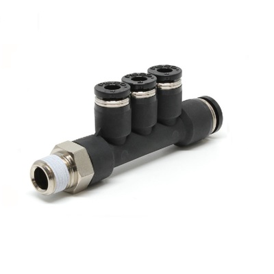 PKD8-4-02 PISCO PLASTIC MANIFOLD PUSH-IN FITTING 1/4" BSPT MALE X 8MM TUBE X 4MM TUBE(3) TRIPLE BRANCH TEE