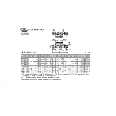 PKVD10-6-04 PISCO PLASTIC MANIFOLD PUSH-IN FITTING 1/2" BSPT MALE X 10MM TUBE X 6MM TUBE(6) TRIPLE BRANCH