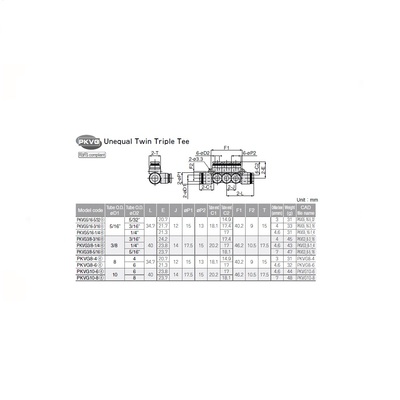 PKVG3/8-3/16 PISCO PLASTIC MANIFOLD PUSH-IN FITTING 3/8" TUBE(2) X 3/16" TUBE(6) DBL TRIPLE UNION BRANCH