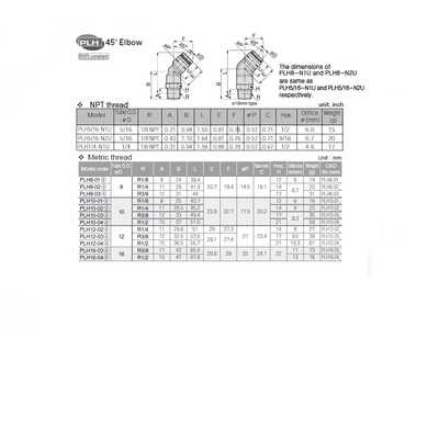 PLH8-01 PISCO PLASTIC PUSH-IN FITTING 8MM TUBE X 1/8" BSPT MALE 45DEG ELBOW