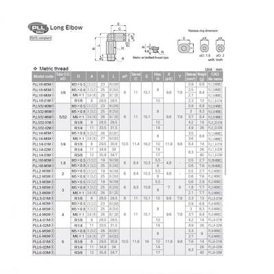 PLL4-M3M PISCO MINI PLASTIC PUSH-IN FITTING 4MM TUBE X M3 MALE EXT ELBOW