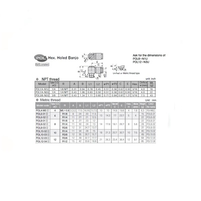 POL8-03 PISCO PLASTIC PUSH-IN FITTING 8MM TUBE X 3/8" BSPT MALE UNIVERSAL ELBOW (INNER HEX)