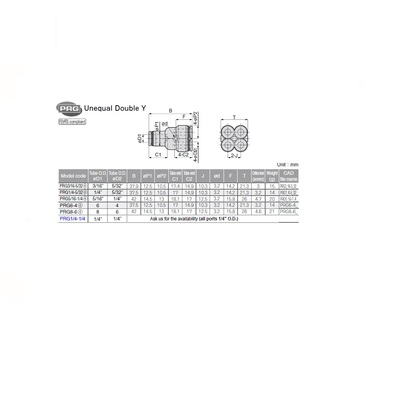 PRG8-6 PISCO PLASTIC PUSH-IN FITTING 8MM TUBE X 6MM TUBE(4) DBL UNION "Y"
