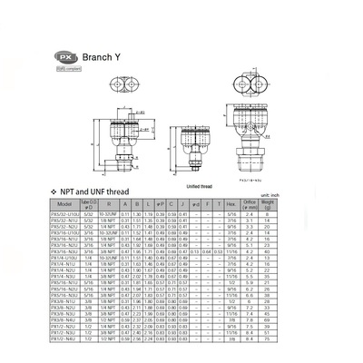 PX3/16-U10U PISCO PLASTIC PUSH-IN FITTING 3/16" TUBE X 10/32" UNF MALE BRANCH "Y"
