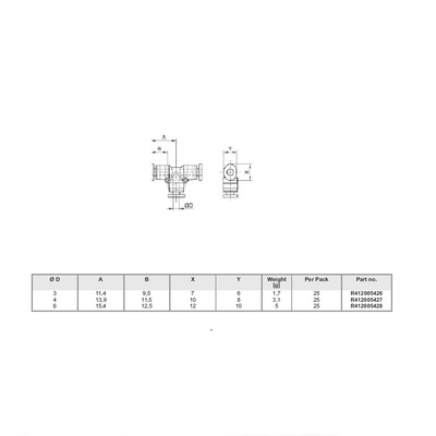 R412005428 NUMATICS/AVENTICS PLASTIC PUSH-IN FITTING 6MM TUBE UNION TEE (OVAL)